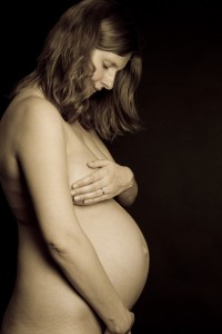 Sepia image of pregnant woman