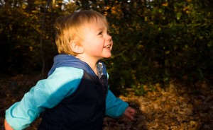 Young boy exploring the woods